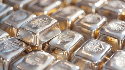 Close-up of gleaming silver bullion