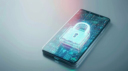 A cell phone with a blue lock on the screen