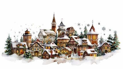 Obraz premium A winter scene with a row of houses and a church