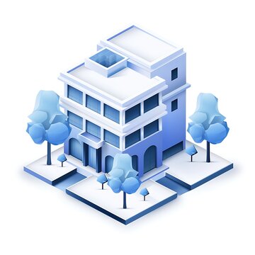 recommend clip art: Isometric Blue and White Building with Trees