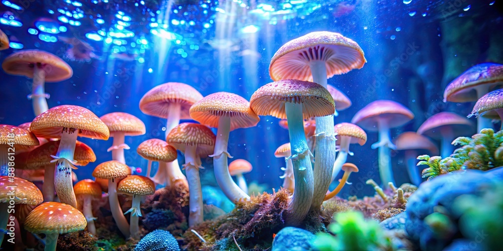 Canvas Prints Enchanting image of mushrooms in an underwater forest wonderland, mushrooms, underwater, forest, wonderland, fantasy, magical