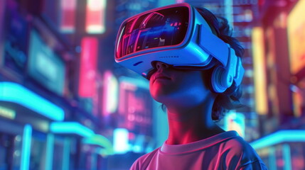 Obraz premium kid with virtual reality VR, Metaverse digital