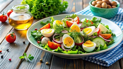 Boiled egg salad with fresh vegetables and greens , healthy, food, salad, boiled egg, vegetables, greens, nutritious, diet