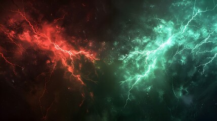 Green and red battle lightning background