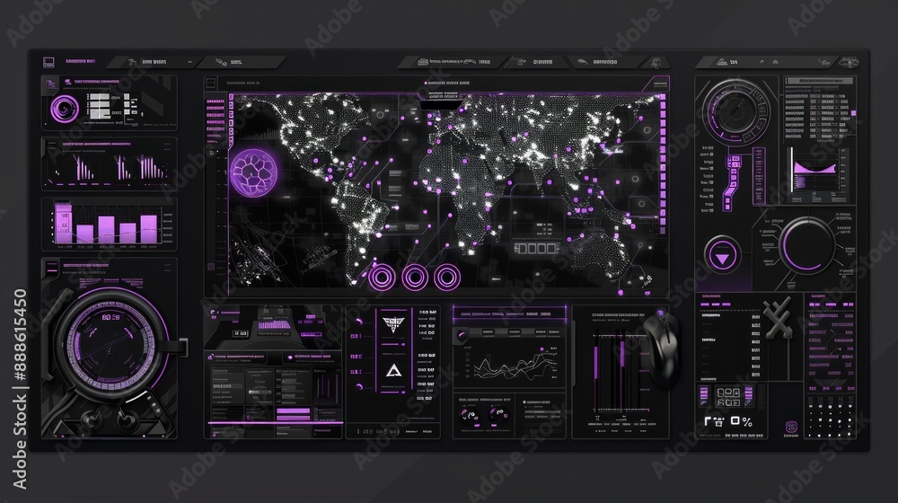 Aufkleber a computer monitor with a purple background and a map of the world