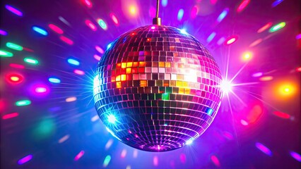 Obraz premium Disco ball with colorful lights shining, disco ball, party, nightclub, dance, celebration, shiny, reflection
