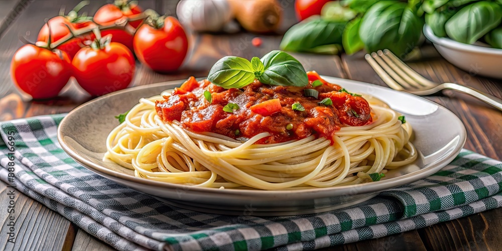 Canvas Prints Delicious classic spaghetti with flavorful tomato basil sauce , pasta, Italian, cuisine, dinner, noodles, delicious