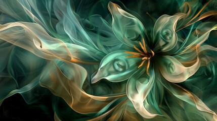 Obraz premium A green and gold flower with a yellow center