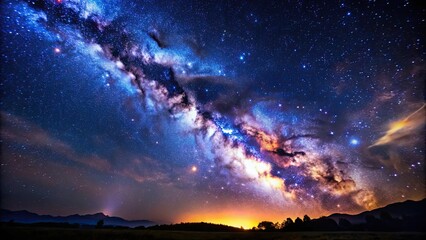 Naklejka premium Starry sky with Milky Way , galaxy, night, astronomy, celestial, space, stars, universe, cosmos, nebula, stardust