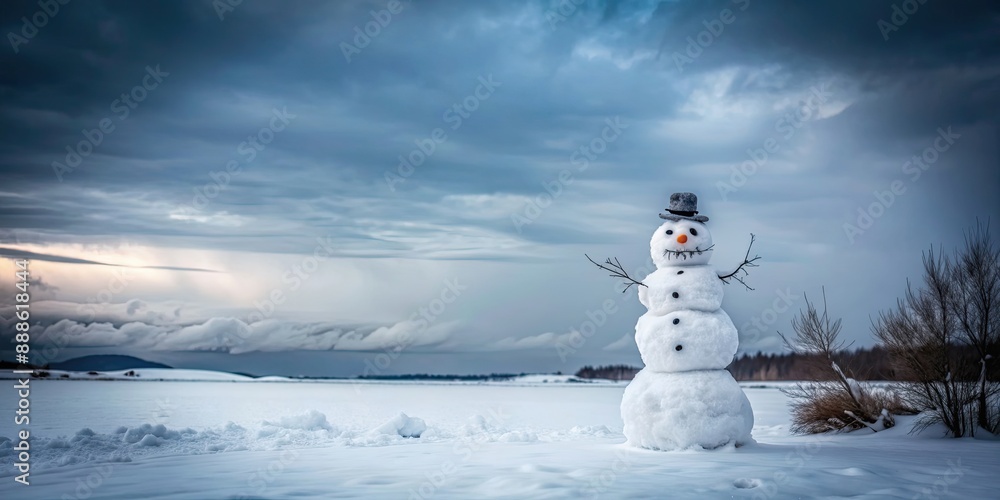 Canvas Prints Snowman standing tall in a winter wonderland, snow, snowman, winter, cold, frosty, holiday, fun, hat, scarf, carrot nose