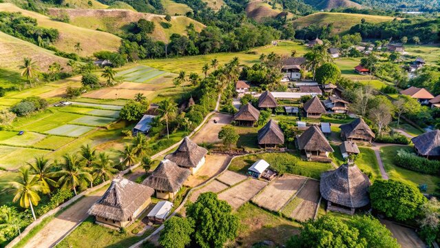 Traditional village with bird eye view in Sumba Island