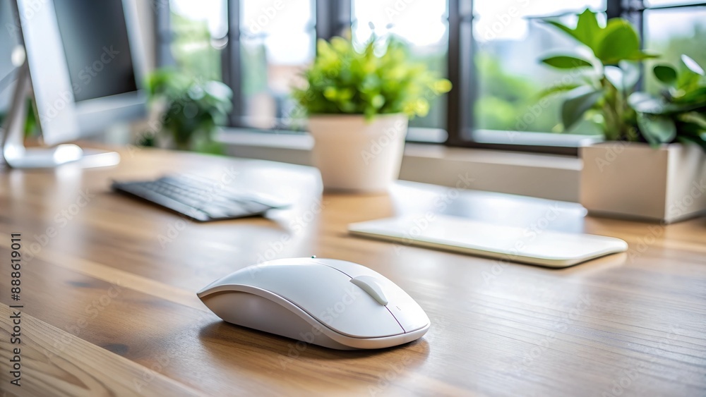 Poster minimalist design with wireless mouse and open copy space