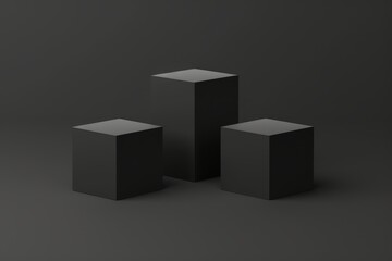 Minimalistic Black Cubes on Dark Background, Abstract Geometric Shapes