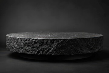 Black Stone Podium on Dark Background, Minimalist Display Platform