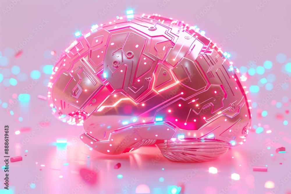 Poster brain with circuitry cybernetic brain technological enhancement modern illustration braincomputer in