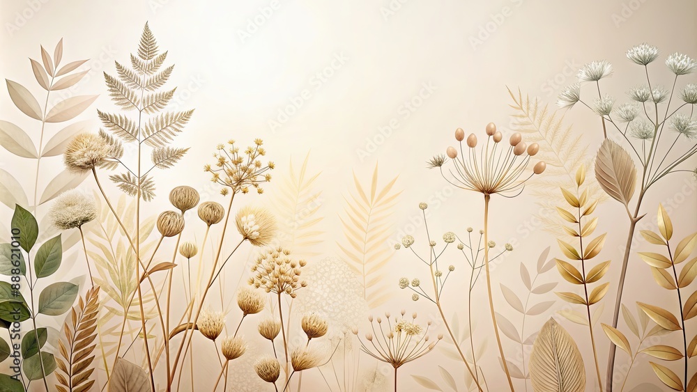 Poster Abstract of plants in neutral colors, abstract, organic,plants, neutral colors, nature, botanical, artistic, design