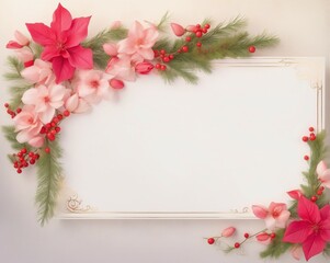 Floral Christmas frame with red and pink flowers, ideal for holiday greetings and decorations
