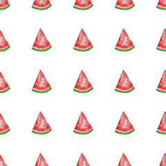Seamless pattern of watery watermelon triangle slice in watercolor style. Seamless continuous pattern for fabric or paper.