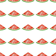 Seamless pattern of watery watermelon triangle slice in watercolor style. Seamless continuous pattern for fabric or paper.