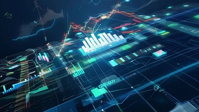 Layers upon layers of financial data float through the holographic network creating a complex and interconnected ecosystem.