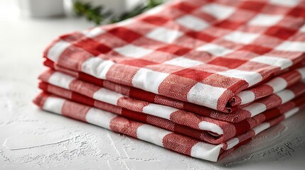 Obraz premium Front view of a red checkered napkin isolated on a white background.