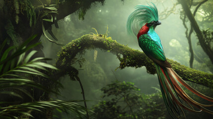 Realistic Resplendent Quetzal in green Costa Rican habitat