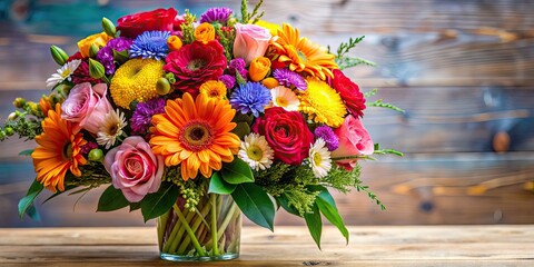Fototapeta premium A beautifully arranged bouquet of colorful flowers , floral arrangement, vibrant, nature, bloom, petals, flora, fragrant