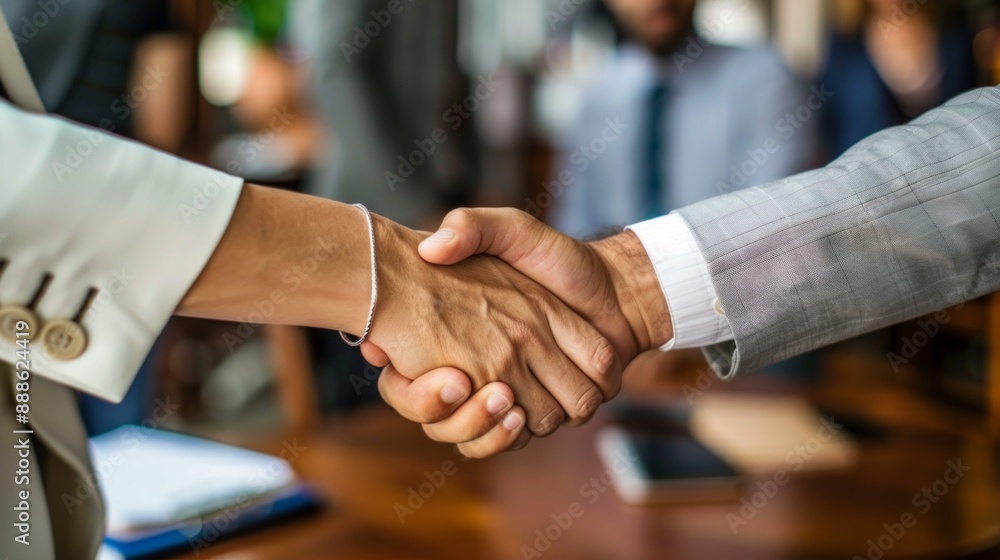 Wall mural Two people shaking hands in a business setting