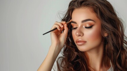 Obraz premium A woman is getting her eyebrows done with a brush