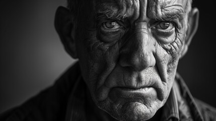Fototapeta premium B&W Photography of a Middle-Aged Man with a Serious Expression, Showing Determination