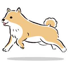 走る柴犬のかわいい手描きイラスト