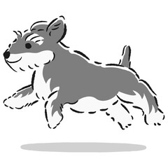 走るミニチュアシュナウザーのかわいい手描きイラスト