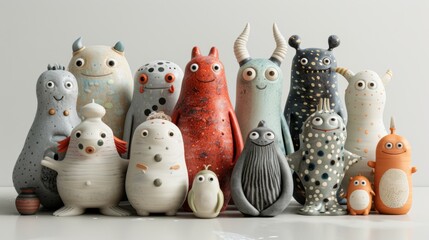 Heartwarming Clay Creative Workshop with Surreal Characters in 3D Illustration on Solid Background