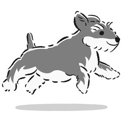 走るミニチュアシュナウザーのかわいい手描きイラスト