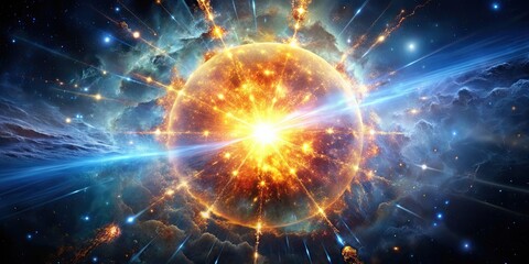 Fototapeta premium Supernova explosion in space with glowing debris and intense energy , astronomy, space, supernova, explosion, galaxy