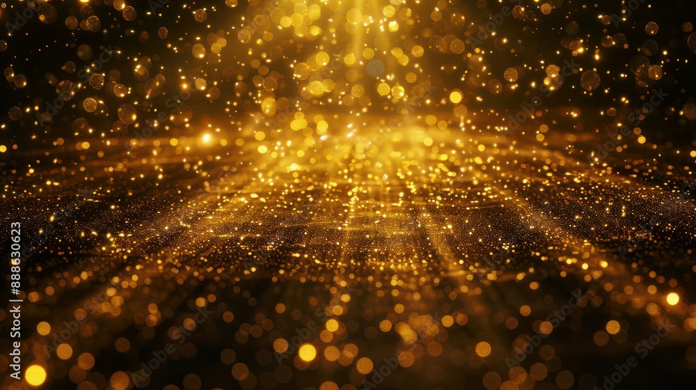 Poster stage shaped golden particle background loop.