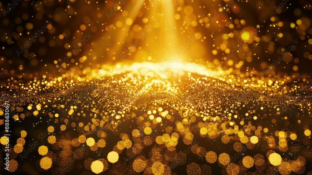 Poster stage shaped golden particle background loop.