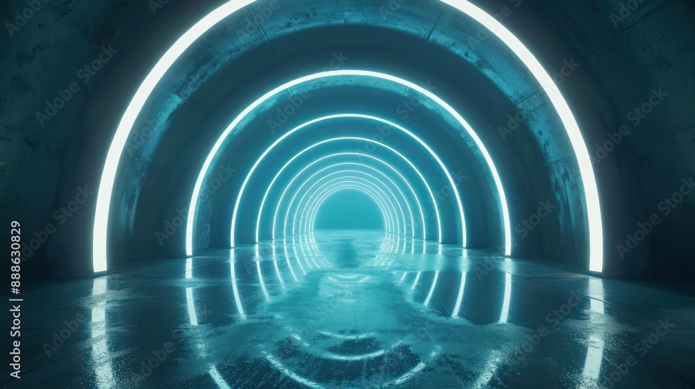 Poster 4k animation loop futuristic sci fi lines white neon tube lights glowing in concrete floor room with