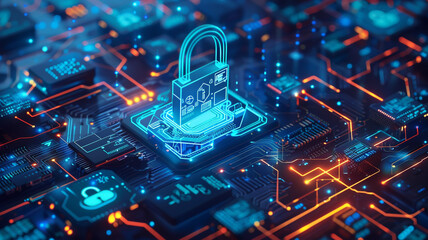 Cyber security concept. Blue lock symbol, point connecting network on blue background. blue background, padlock with lock, cybersecurity, cybersecurity background, padlock icon, digital security,