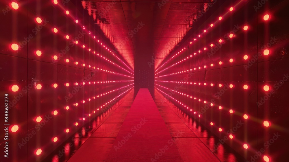 Poster digital animated red carpet with turning animated lights on both sides.
