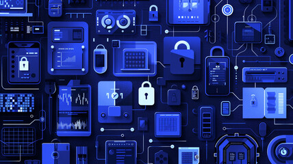 Cyber security concept. Blue lock symbol, point connecting network on blue background. blue background, padlock with lock, cybersecurity, cybersecurity background, padlock icon, digital security,