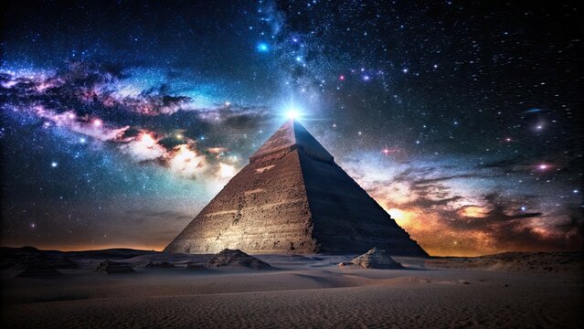 Mysterious pyramid against night sky, mystery, ancient, silhouette, enigmatic, structure, architecture, dark, eerie, nighttime