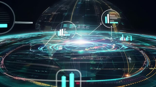 A holographic galaxy with data streams resembling constellations highlighting the vastness and complexity of the financial world.