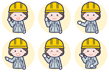 女性工事作業員のポーズセット_03