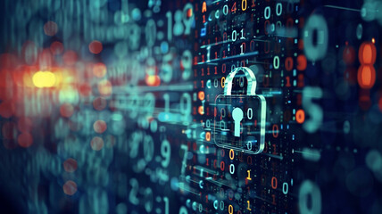 Cyber security concept. Blue lock symbol, point connecting network on blue background. blue background, padlock with lock, cybersecurity, cybersecurity background, padlock icon, digital security,