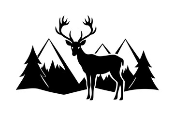 Landscape mountain peak panorama illustration icon vector for logo, isolated on white background.