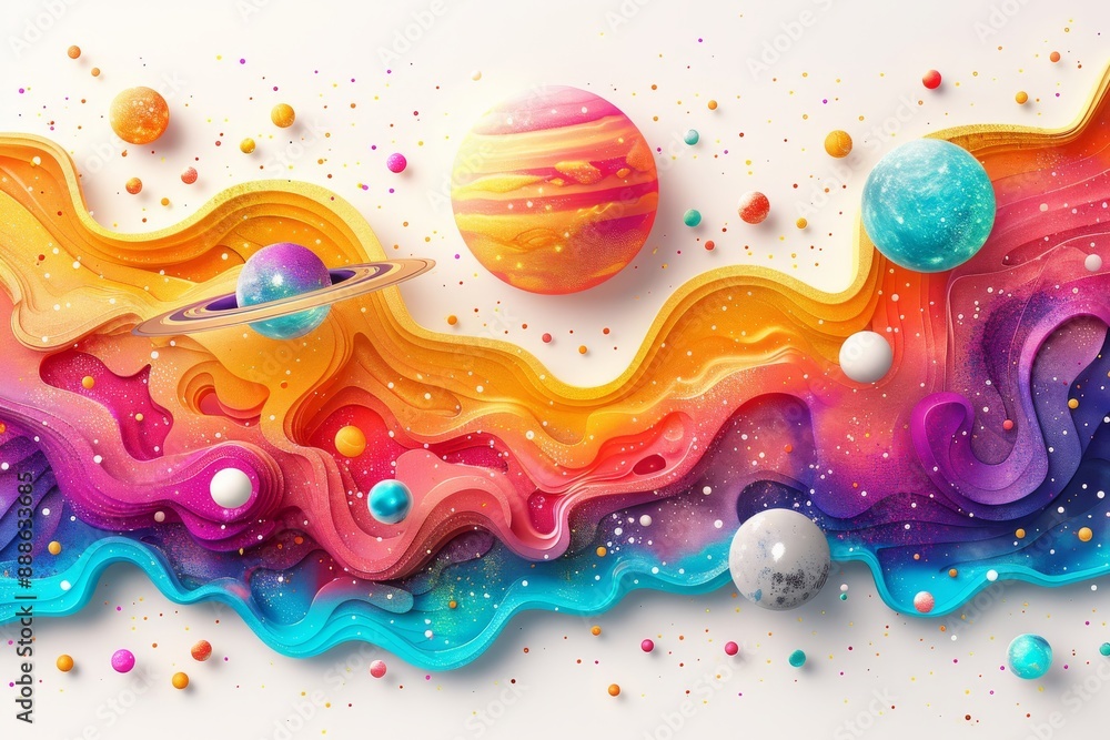 Poster abstract cosmic landscape with planets modern art creative design conceptual representation unique p