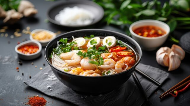 A vibrant Vietnamese lau pot with flavorful broth and fresh seafood.