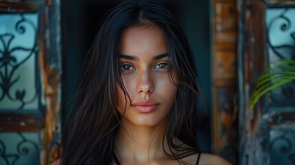 Fototapeta premium ** Beautiful Young Woman with Long Hair Posing Outdoors in Natural Light