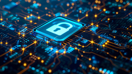Cyber security concept. Blue lock symbol, point connecting network on blue background. blue background, padlock with lock, cybersecurity, cybersecurity background, padlock icon, digital security,